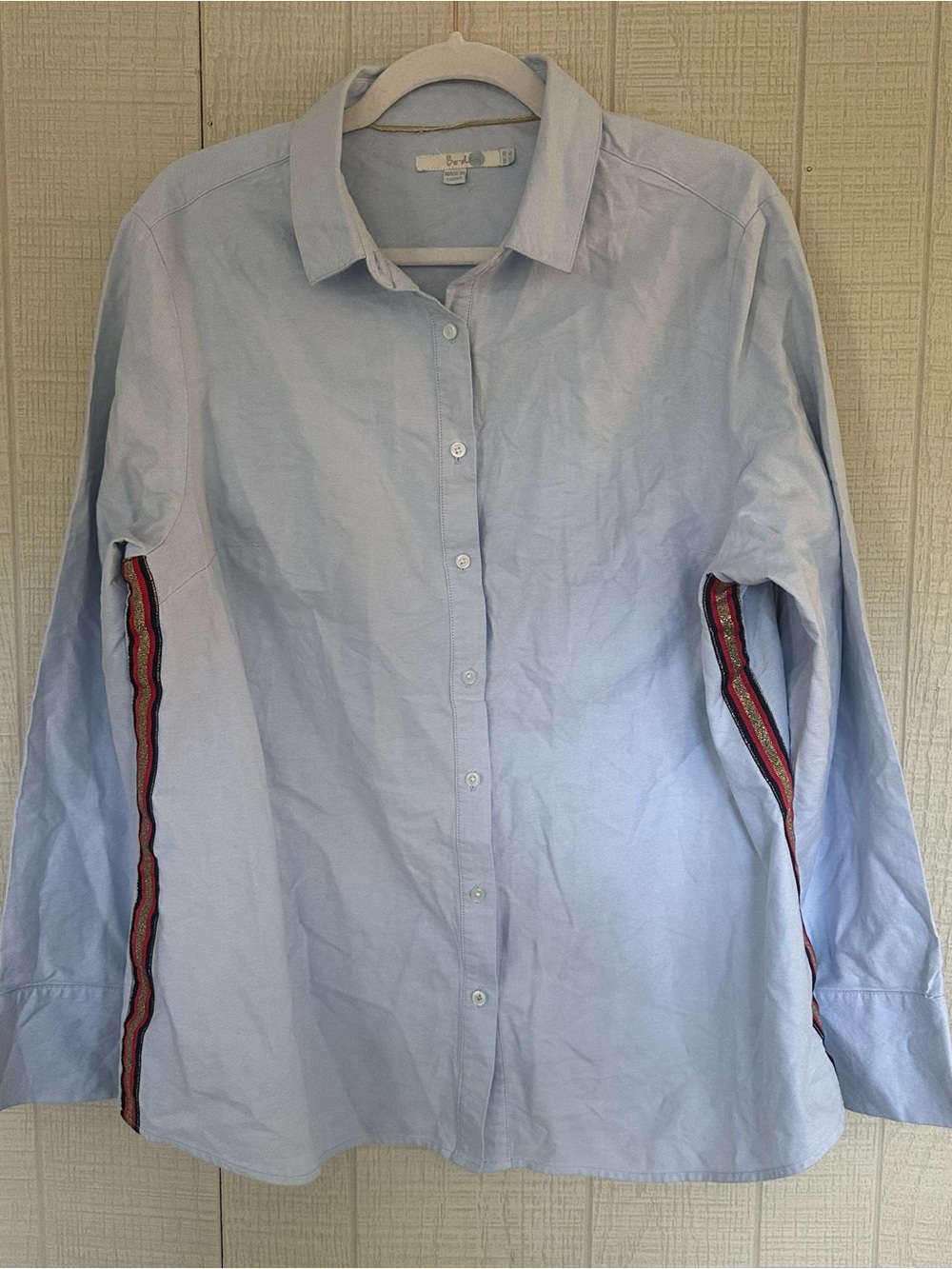 Boden Blue Cotton Button Down Shirt Metallic Side Stripe Trim US 16 W0015